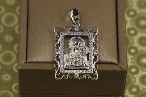 Ладанка Xuping Jewelry прямоктная ажурная дева Мария с малышом 2,8 см серебристая
