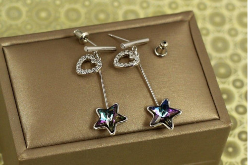 Сережки підвіски Xuping Jewelry зірка із фіолетовими каменями 3,7 см сріблясті