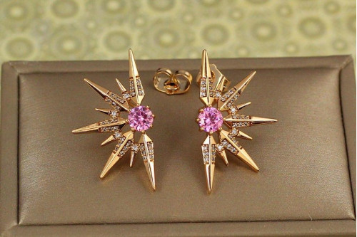 Сережки гвоздики Xuping Jewelry рожевим каменем 2,9 см золотисті