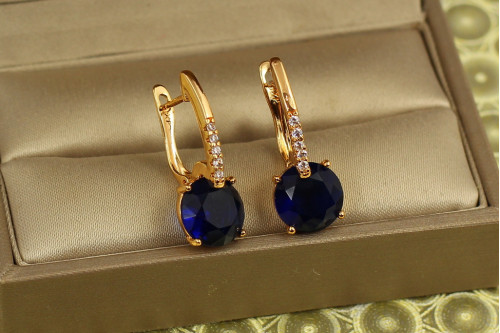 Сережки Xuping Jewelry Стрілка  із великим синім каменем 2,7 см золотисті