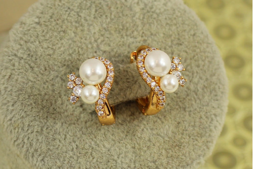 Сережки Xuping Jewelry Дует перлин 1,6 см золотисті