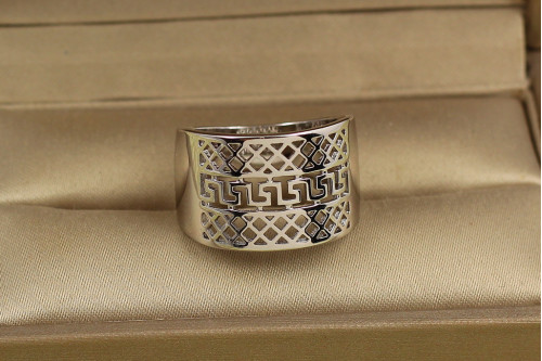 Кольцо Xuping Jewelry широкая сеточка с греческим орнаментом р 19 серебристое