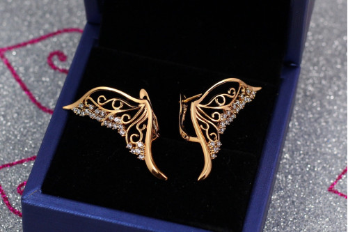 Сережки Xuping Jewelry Великі крила метелика 3,8 см золотисті