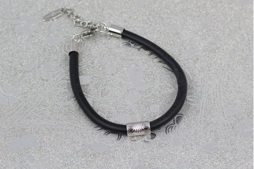 Браслет Xuping Jewelry каучук зі вставкою 17 см домішка ланцюга 3 см 4 мм сріблястий