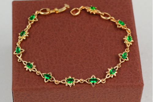 Браслет Xuping Jewelry сонечка з зеленими каменями по всій довжині 18,5 см 7 мм золотистий