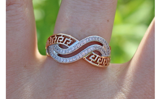 Кільце Xuping Jewelry з родієм дві хвилі з грецьким візерунком р 16 золотисте