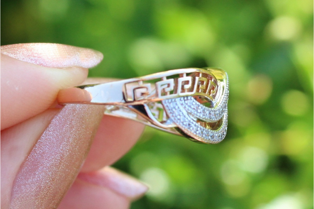 Кільце Xuping Jewelry з родієм дві хвилі з грецьким візерунком р 16 золотисте