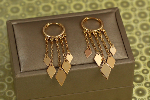 Серьги подвески Xuping Jewelry пять ромбиков 4,7 см золотистые