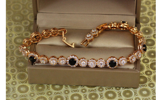 Браслет Xuping Jewelry Блаженство із чорними каменями 21,5 см 8 мм золотистий