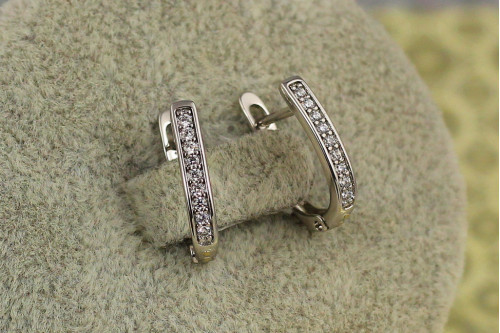 Сережки Xuping Jewelry прямокутні доріжки з камінням 1.5 см сріблясті