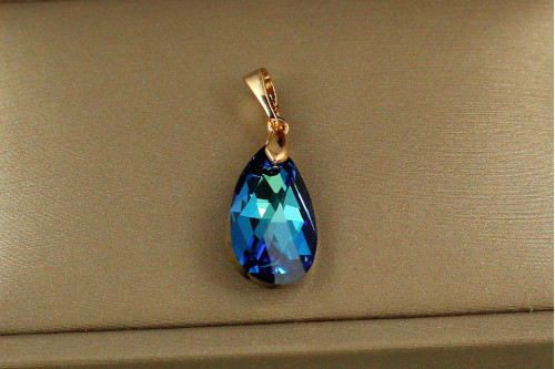 Кулон Xuping Jewelry капля Сваровски синий хамелеон 2 см золотистый
