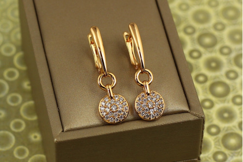 Сережки підвіски Xuping Jewelry монетки з фіанітами 3.2 см золотисті