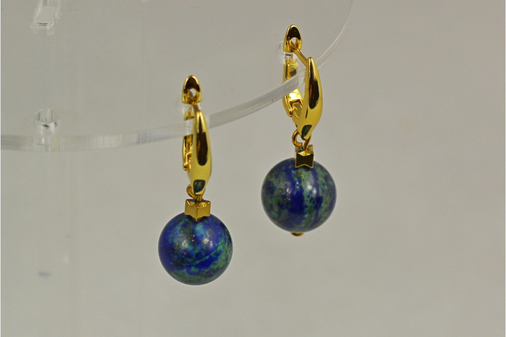 Сережки No Name підвіски кулька Азурит 3,2 см золотисті