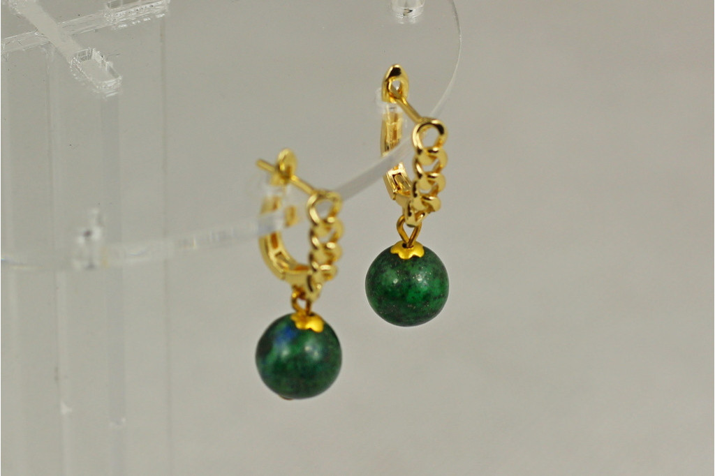 Сережки No Name підвіски кулька Азурит 3,2 см золотисті
