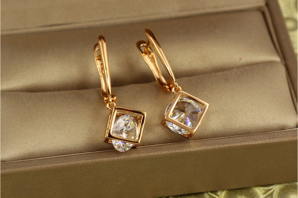 Сережки підвіски Xuping Jewelry кубики 2,8 см золотисті