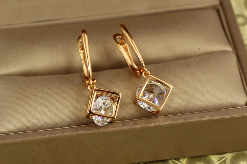 Сережки підвіски Xuping Jewelry кубики 2,8 см золотисті