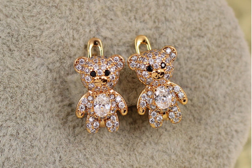 Сережки дитячі Xuping Jewelry ведмежата із білим камінчиком 1,4 см золотисті