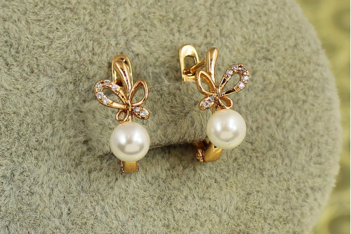 Серьги детские Xuping Jewelry Золушка с жемчужиной 1,4 см золотистые