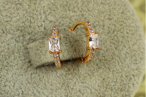 Серьги Xuping Jewelry колечки дорожка с прямоугольным камнем 1,2 см золотистые