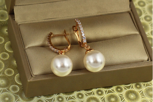 Сережки підвіски Xuping Jewelry з перлами Цефей 3,3 см золотисті