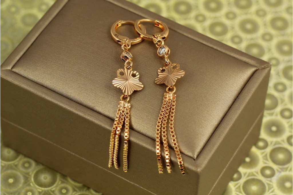 Серьги подвески Xuping Jewelry метелки со снежинкой 6,3 см золотистые