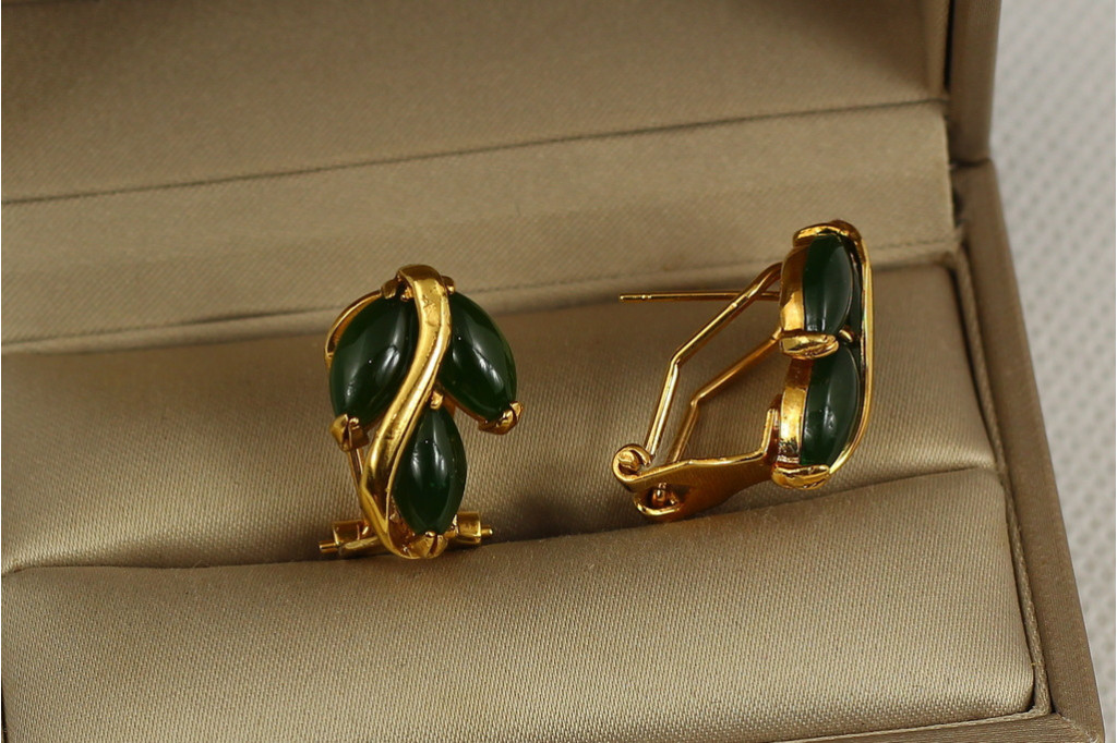 Сережки No Name рис великий нефрит 1,9 см золотисті