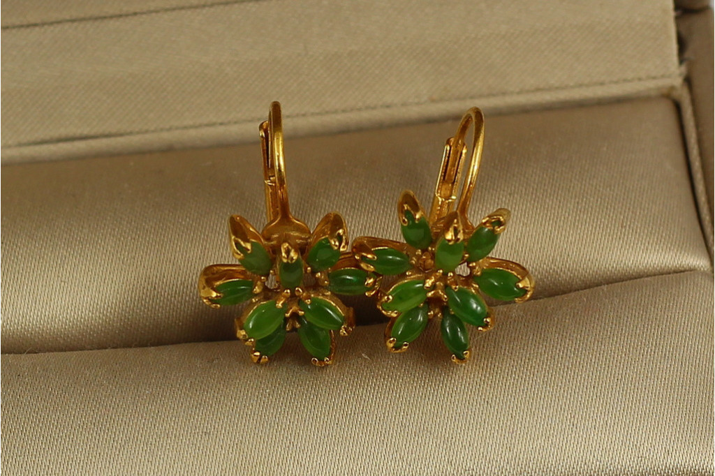 Сережки No Name Сніжинка нефрит 1,7 см золотисті