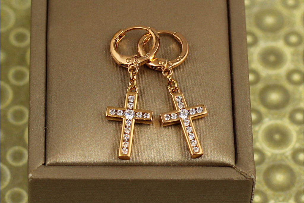 Сережки підвіски Xuping Jewelry хрестики Світло віри 3,2 см золотисті