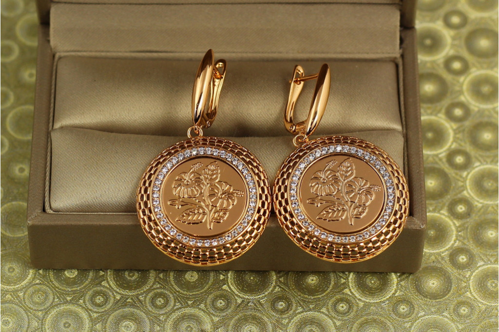 Сережки підвіски Xuping Jewelry Панно 4 см золотисті