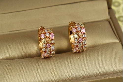 Сережки Xuping Jewelry Фієрія з різнокольоровими каменями 1,5 см золотисті