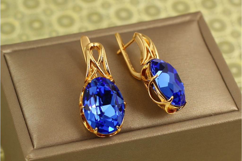 Сережки Xuping Jewelry Гранд із синім каменем 3,1 см золотисті