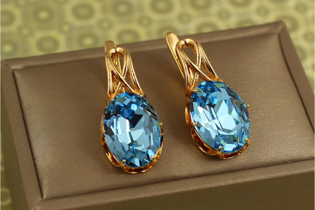 Сережки Xuping Jewelry Гранд із блакитним каменем 3,1 см золотисті