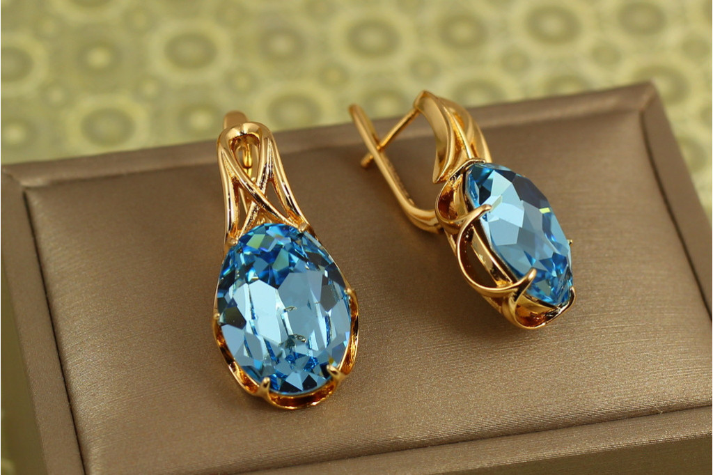 Сережки Xuping Jewelry Гранд із блакитним каменем 3,1 см золотисті