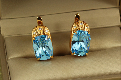 Сережки Xuping Jewelry Гранд з блакитним 1,9 см золотисті