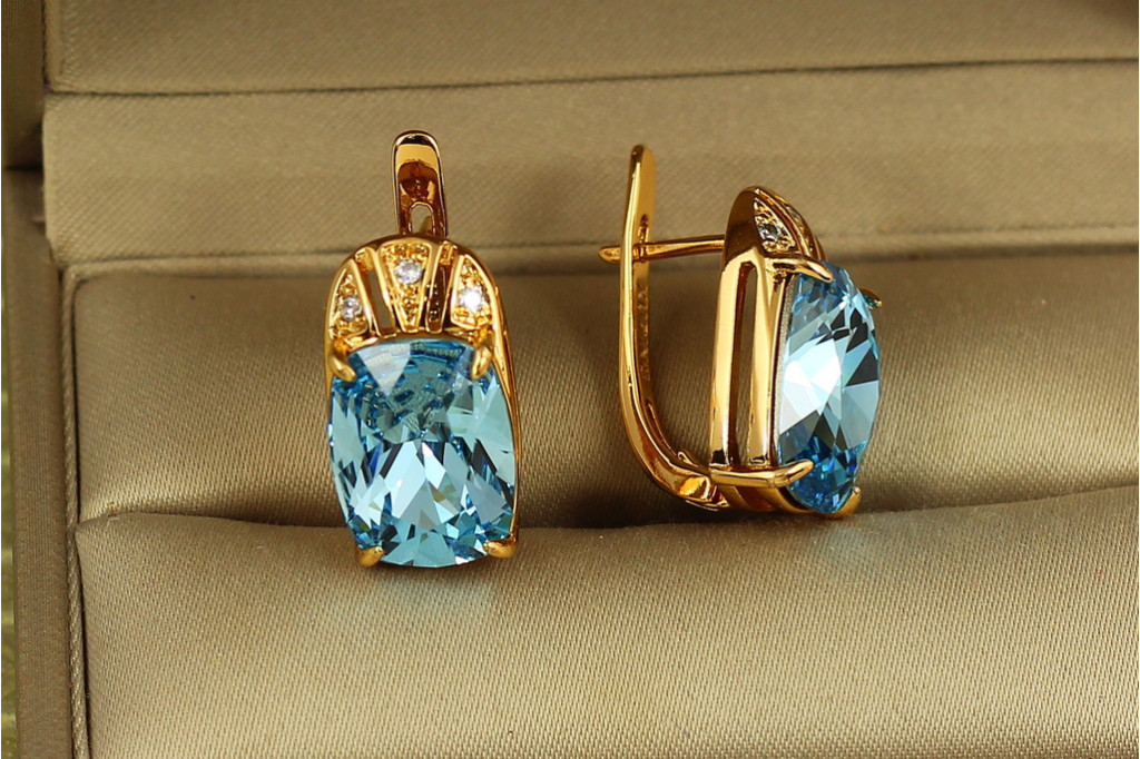 Сережки Xuping Jewelry Гранд з блакитним 1,9 см золотисті