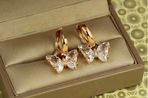 Сережки підвіски Xuping Jewelry Кришталевий метелик зі зйомними колечками 2,7 см золотисті