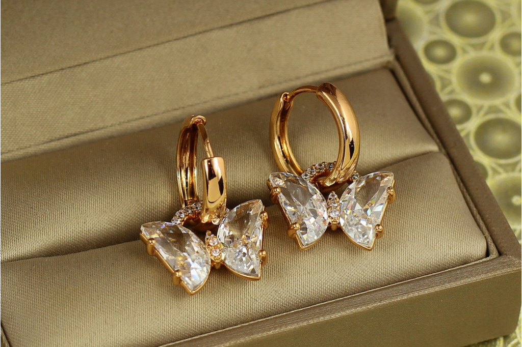 Сережки підвіски Xuping Jewelry Кришталевий метелик зі зйомними колечками 2,7 см золотисті