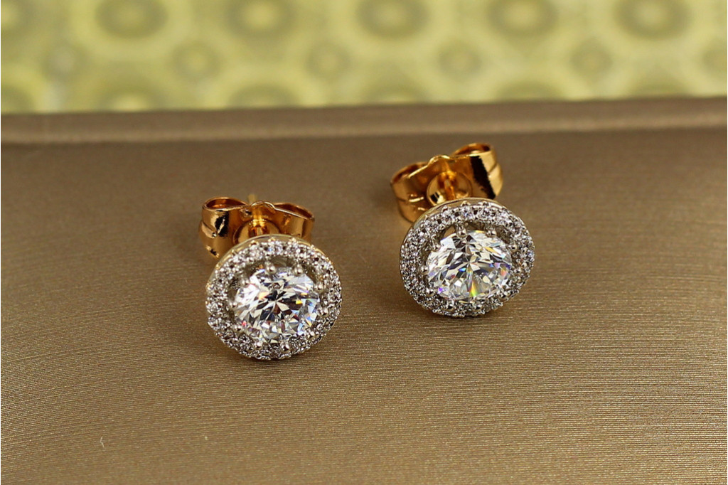 Сережки гвоздики Xuping Jewelry гало сяйва з родієм 9 мм золотисті