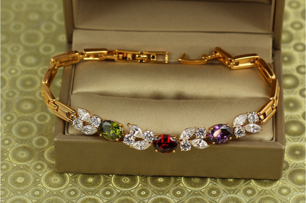 Браслет Xuping Jewelry Зіркопад з темними різнокольоровими каменями 17,5 см золотистий