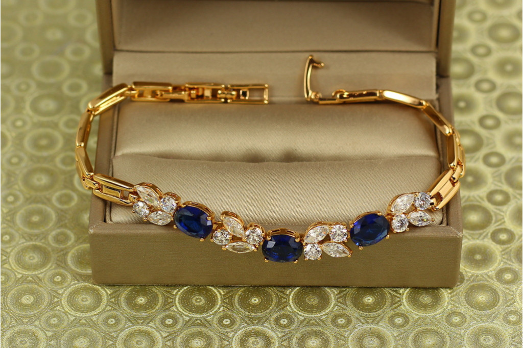 Браслет Xuping Jewelry Зіркопад з синіми каменями 17,5 см золотистий