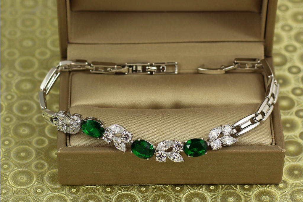 Браслет Xuping Jewelry Зіркопад з зеленими 17,5 см сріблястий