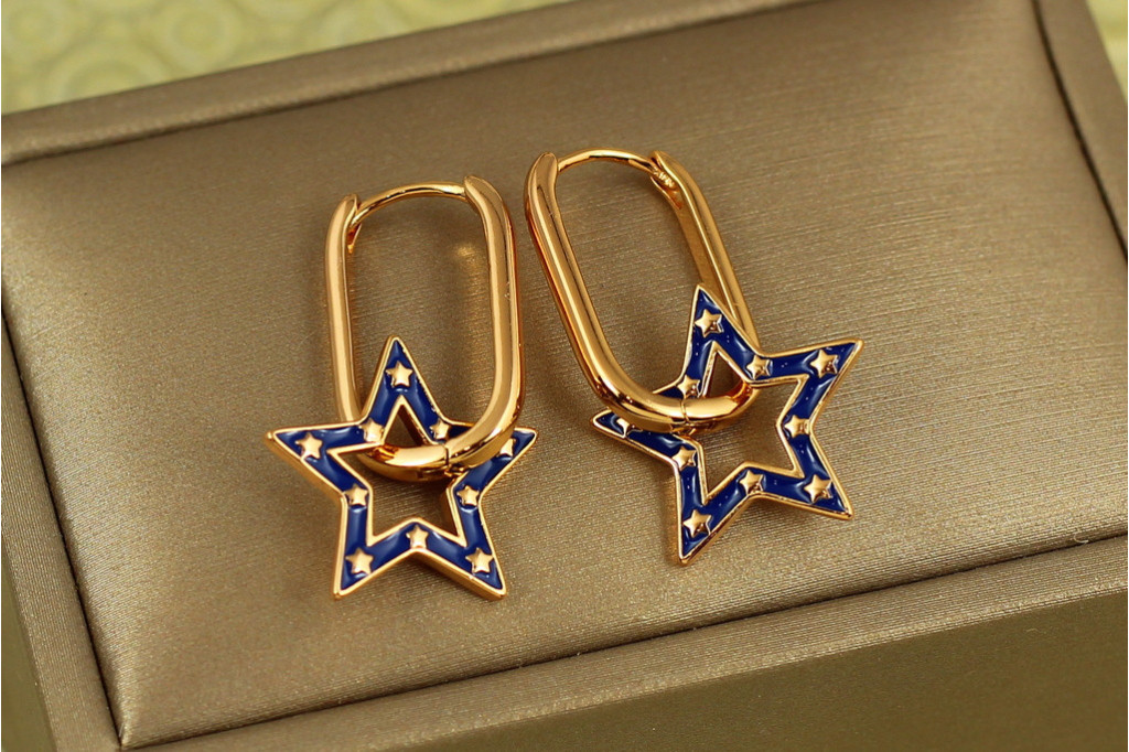 Сережки підвіски Xuping Jewelry Блакитні зірочки 2,7 см золотисті
