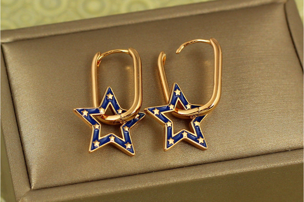 Сережки підвіски Xuping Jewelry Блакитні зірочки 2,7 см золотисті