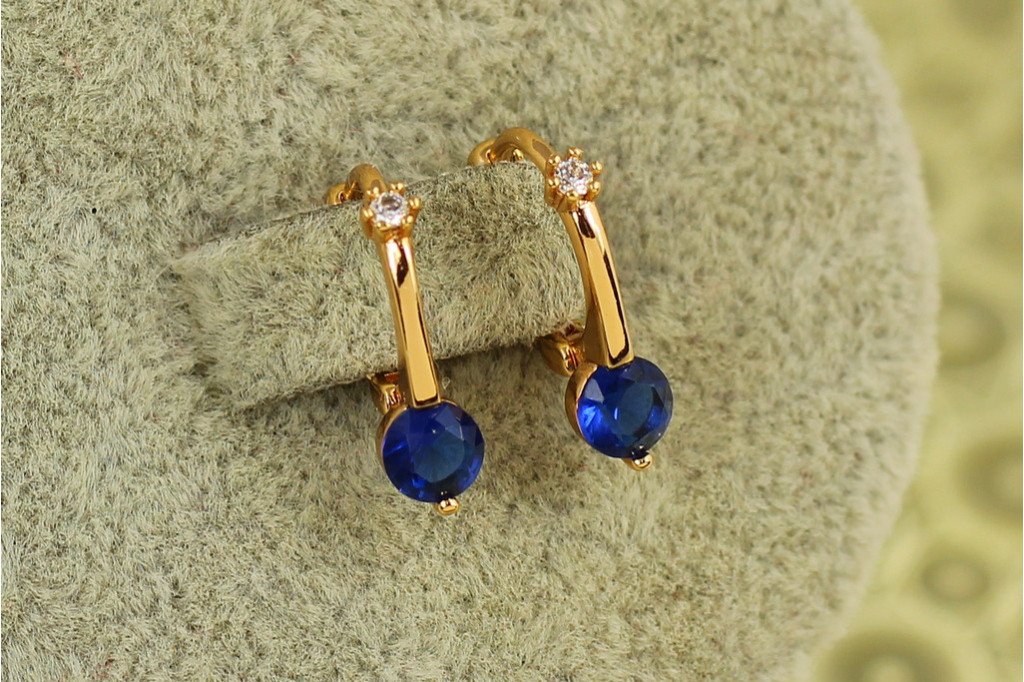 Серьги детские Xuping Jewelry Очарование с синим камнем 1,5 см золотистые