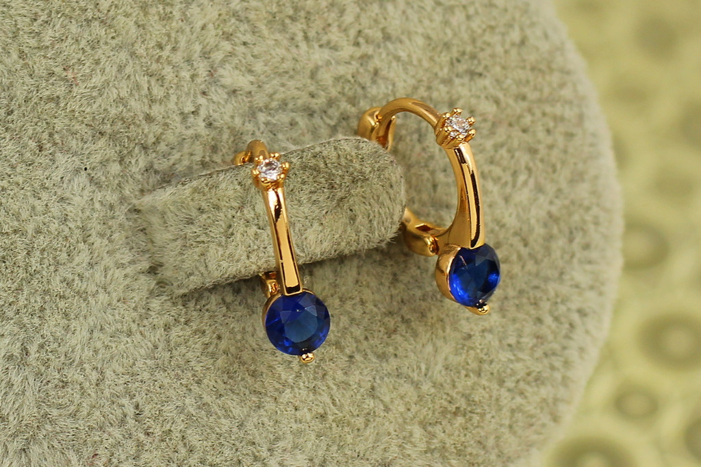 Серьги детские Xuping Jewelry Очарование с синим камнем 1,5 см золотистые