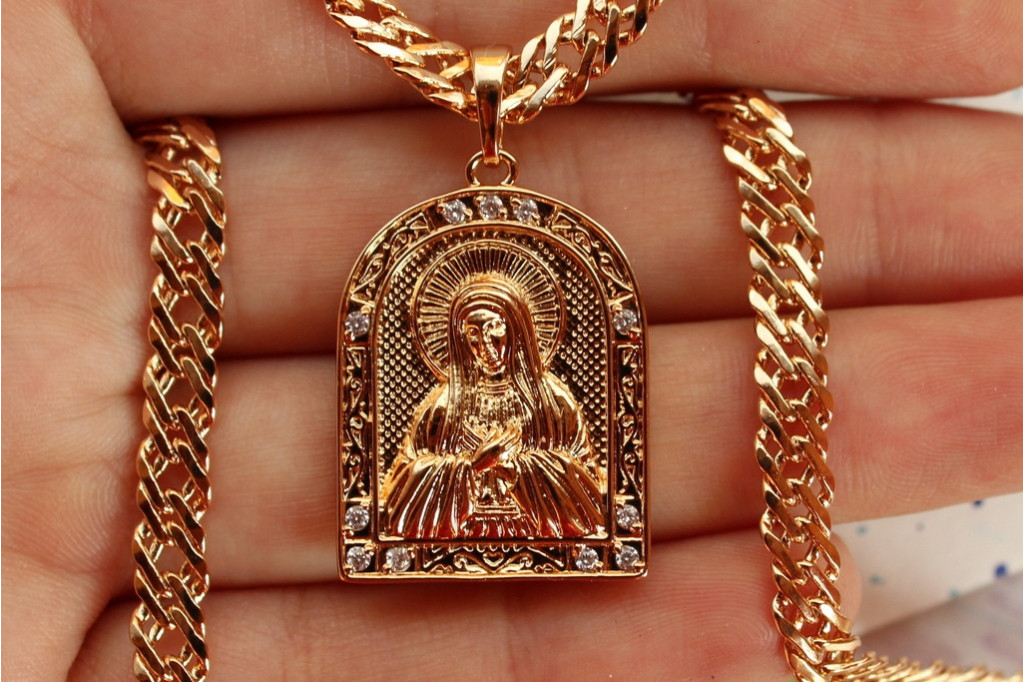 Ладанка Xuping Jewelry у формі арки з камінням пресвята Богородиця 2,5 см комбінована