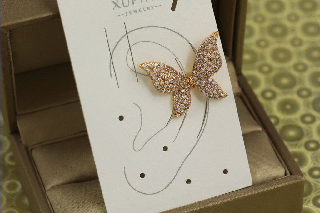 Серьги каффы Xuping Jewelry большая бабочка 1,9 см золотистые