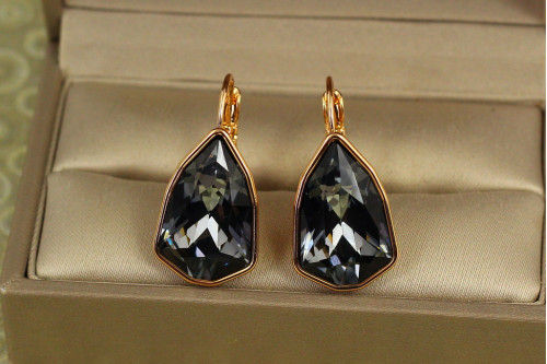 Сережки Xuping Jewelry Сваровскі Моноліт з великим чорним каменем 2,8 см золотисті