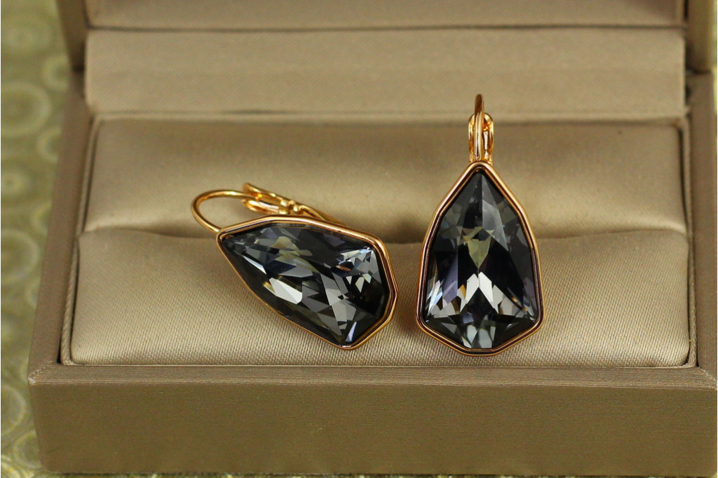 Сережки Xuping Jewelry Сваровскі Моноліт з великим чорним каменем 2,8 см золотисті