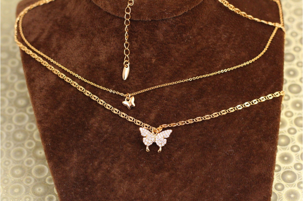 Набір Xuping Jewelry Подвійний ланцюг два метелика 45 см з додатком 5 см золотистий